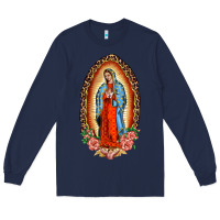 Navy our lady of guadalupe leopard and roses Long Sleeve Tee - BarkalooDesign