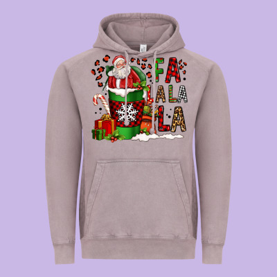 Fa La La La La Christmas Santa Claus Coffee Cup Vintage Hoodie Designed By Fadigitalartstudio