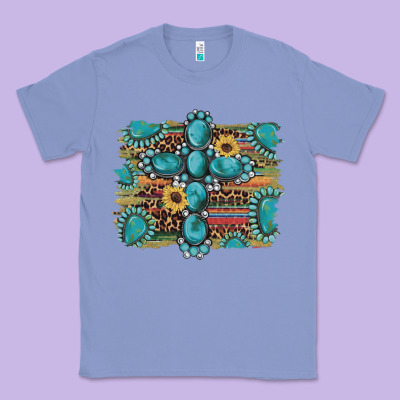 Western Gemstone Cross Sunflowers Serape Leopard Glitter Classic Tee Designed By Artiststas