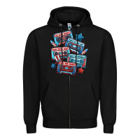 Black usa america cassette tapes Zipper Hoodie - MaliasSmallBusiness