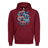 Burgundy usa america cassette tapes Zipper Hoodie - MaliasSmallBusiness
