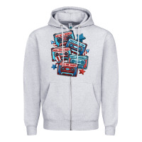 Heather Grey usa america cassette tapes Zipper Hoodie - MaliasSmallBusiness