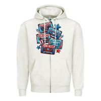 Oatmeal Heather usa america cassette tapes Zipper Hoodie - MaliasSmallBusiness
