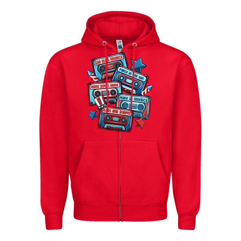Usa America Cassette Tapes Zipper Hoodie by MaliasSmallBusiness | Teevron
