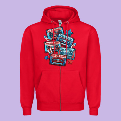 Usa America Cassette Tapes Zipper Hoodie Designed By Maliassmallbusiness