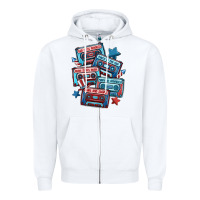 White usa america cassette tapes Zipper Hoodie - MaliasSmallBusiness