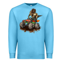 Ocean Blue monster truck and t rex dinosaur Premium Sweatshirt - LillyAllenDesigns