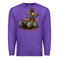 Purple monster truck and t rex dinosaur Premium Sweatshirt - LillyAllenDesigns