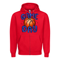 Red game day basketball Zipper Hoodie - MaliasSmallBusiness
