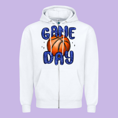 Game Day Basketball Zipper Hoodie Designed By Maliassmallbusiness