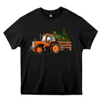 Black Christmas Orange Farm Tractor Heavy Core Tee - RanaPortraitStore