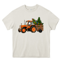 Cream Christmas Orange Farm Tractor Heavy Core Tee - RanaPortraitStore