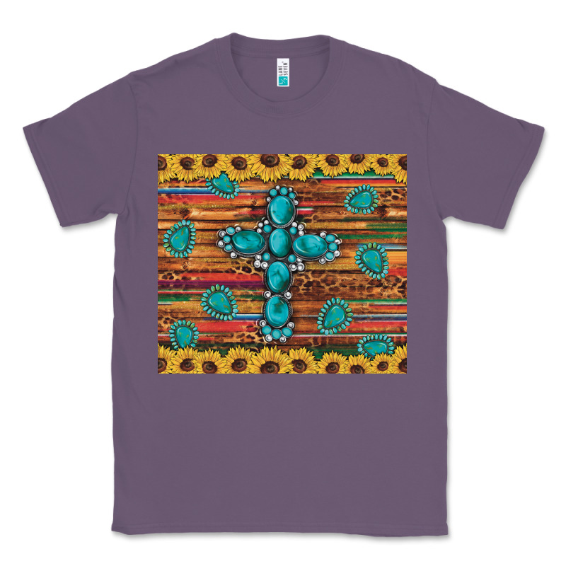 Western Gemstone Cross Sunflowers Leopard Serape Glitter Wooden Tumble Classic Tee by Artiststas | Teevron