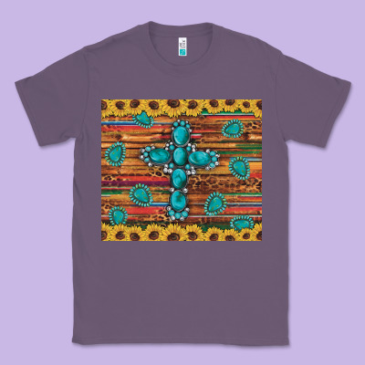 Western Gemstone Cross Sunflowers Leopard Serape Glitter Wooden Tumble Classic Tee Designed By Artiststas