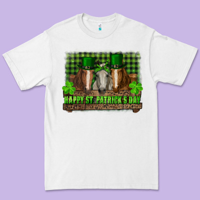Premium Tee happy st. patrick's day horses with leprechaun hat and bandana