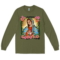 Army Green lady of guadalupe portrait Long Sleeve Tee - BarkalooDesign
