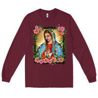 Burgundy lady of guadalupe portrait Long Sleeve Tee - BarkalooDesign
