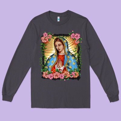 Lady Of Guadalupe Portrait Long Sleeve Tee Designed By Barkaloodesign