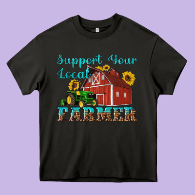 Western Support Your Local Farmer Heavy Core Tee Designed By Artiststas