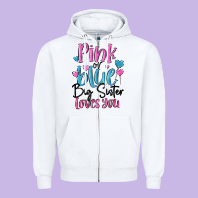 Pink Or Blue Big Sister Loves You Zipper Hoodie Designed By Maliassmallbusiness