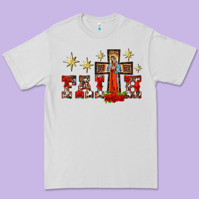 Faith Our Lady Of Guadalupe Cross Premium Tee Designed By Barkaloodesign