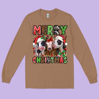 Merry Christmas Heifers Long Sleeve Tee Designed By Jasminsmagicworld