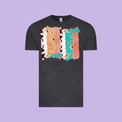 Western Cowhide Sunflower Jute Glitter Farm Life Brush Stroke Vintage Tee Designed By Bettercallsaul