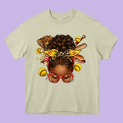 Softball Afro Messy Bun Heavy Core Tee Designed By Texasbilliewilder