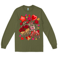 Army Green valentines day skeleton Long Sleeve Tee - NancyCooperArtShop