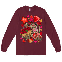 Burgundy valentines day skeleton Long Sleeve Tee - NancyCooperArtShop