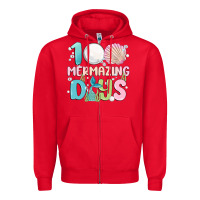Red 100 mermazing days Zipper Hoodie - MaliasSmallBusiness