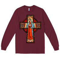 Burgundy lady of guadalupe leopard cross Long Sleeve Tee - BarkalooDesign