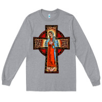 Heather Grey lady of guadalupe leopard cross Long Sleeve Tee - BarkalooDesign
