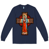 Navy lady of guadalupe leopard cross Long Sleeve Tee - BarkalooDesign