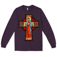 Plum lady of guadalupe leopard cross Long Sleeve Tee - BarkalooDesign