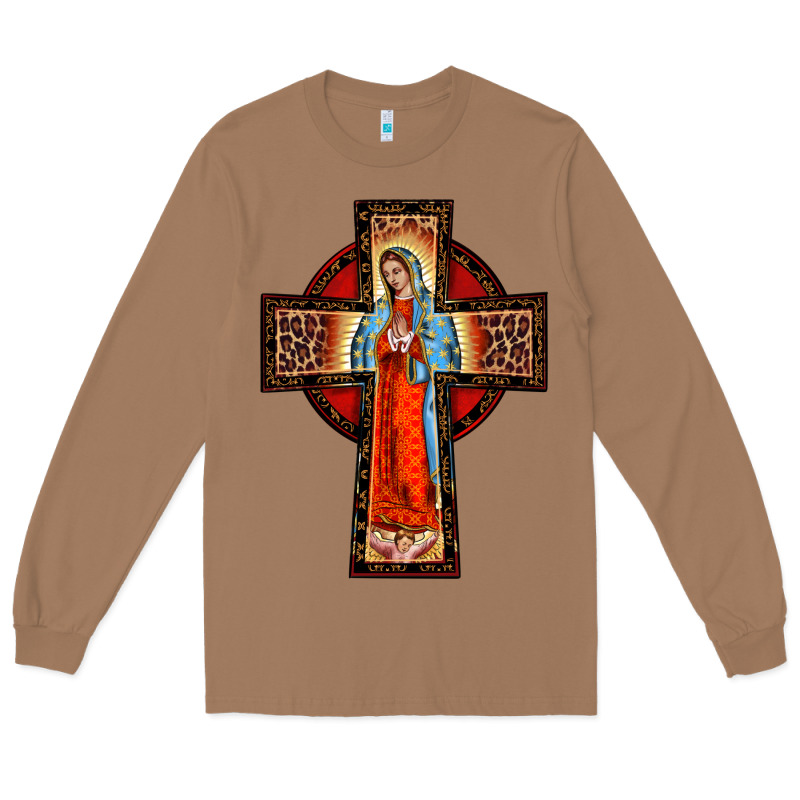 Lady Of Guadalupe Leopard Cross Long Sleeve Tee by BarkalooDesign | Teevron