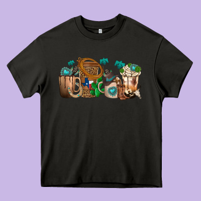 Western Coffee Cups Heavy Core Tee Designed By Texasbilliewilder