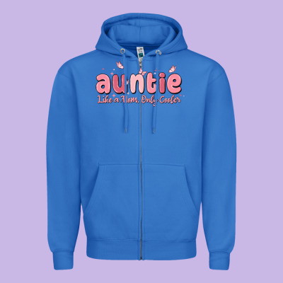 Auntie Like A Mom Only Cooler Zipper Hoodie Designed By Maliassmallbusiness
