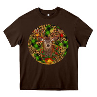 Chocolate Brown Christmas Reindeer Heavy Core Tee - RanaPortraitStore