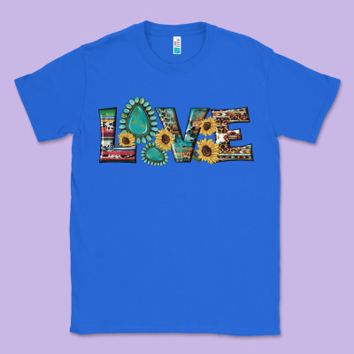 Western Gemstone Sunflowers Serape Leopard Turquoise Love Classic Tee Designed By Artiststas