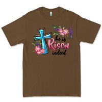 Cacao He Is Risen Indeed Cross And Flowers Premium Tee - RanaPortraitStore