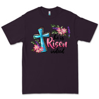 Plum He Is Risen Indeed Cross And Flowers Premium Tee - RanaPortraitStore