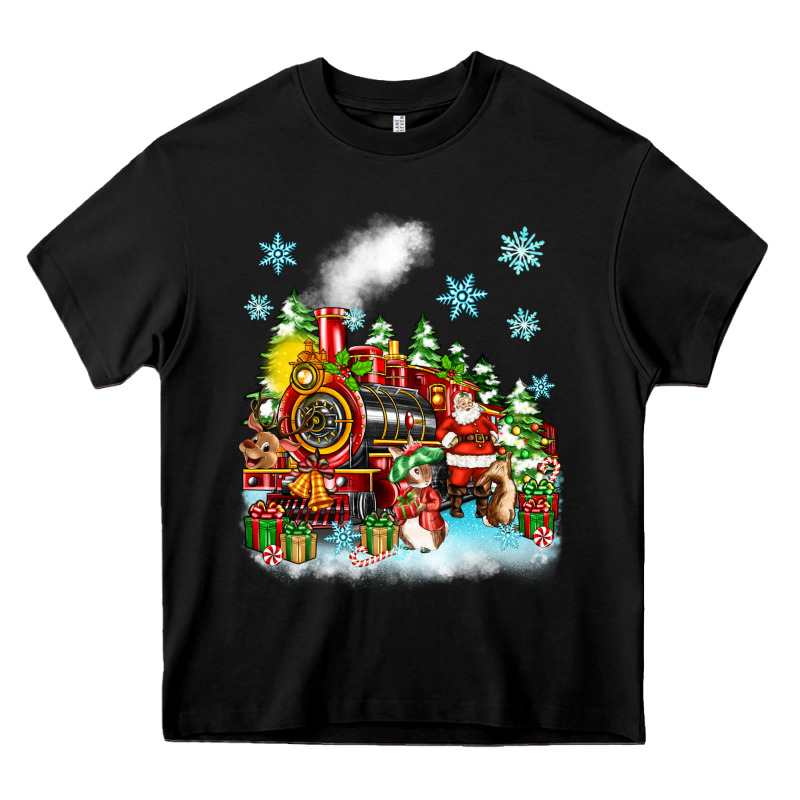 Christmas Santa And Friends Train Heavy Core Tee by Zillion Design Studio | Teevron