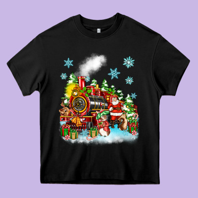 Heavy Core Tee christmas santa and friends train
