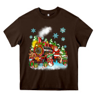 Chocolate Brown christmas santa and friends train Heavy Core Tee - Zillion Design Studio