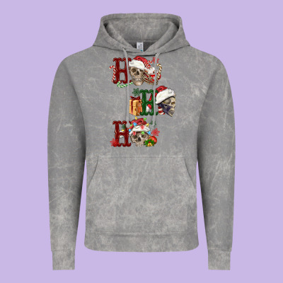 Ho Ho Ho Skull Vintage Hoodie Designed By Fadigitalartstudio