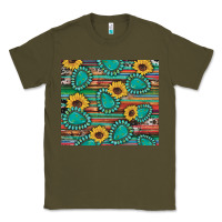 Army Green western gemstone sunflowers serape cowhide glitter wooden Classic Tee - Artiststas