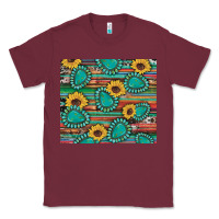 Burgundy western gemstone sunflowers serape cowhide glitter wooden Classic Tee - Artiststas