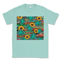 Seafoam western gemstone sunflowers serape cowhide glitter wooden Classic Tee - Artiststas