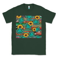 Sports Green western gemstone sunflowers serape cowhide glitter wooden Classic Tee - Artiststas